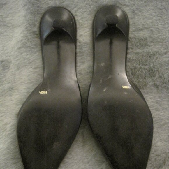 BCBGIRLS BLACK LEATHER KITTEN HEEL MULES 9.5 $69.00 - Picture 4 of 7
